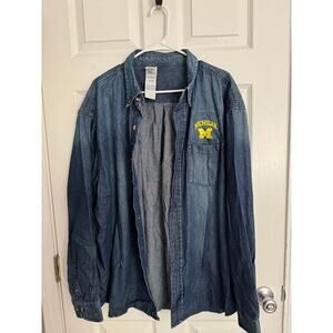 Pro Edge University of Michigan Lightweight Denim Button Down Embroidered Sz 2XL